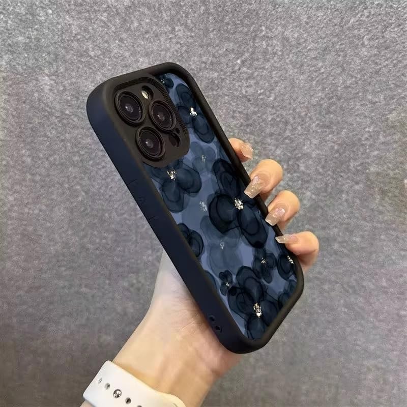 COVERLY Floral Sparkling Back Case Cover for iPhone 16 Pro Max | Hot 3D Flower Black Cute Design | Lens Protection | Soft TPU Silicone Aesthetic Print Cover for Girls & Women (Black, Shockproof) - Image 2