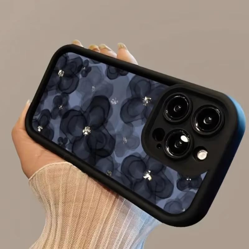 COVERLY Floral Sparkling Back Case Cover for iPhone 16 Pro Max | Hot 3D Flower Black Cute Design | Lens Protection | Soft TPU Silicone Aesthetic Print Cover for Girls & Women (Black, Shockproof) - Image 3
