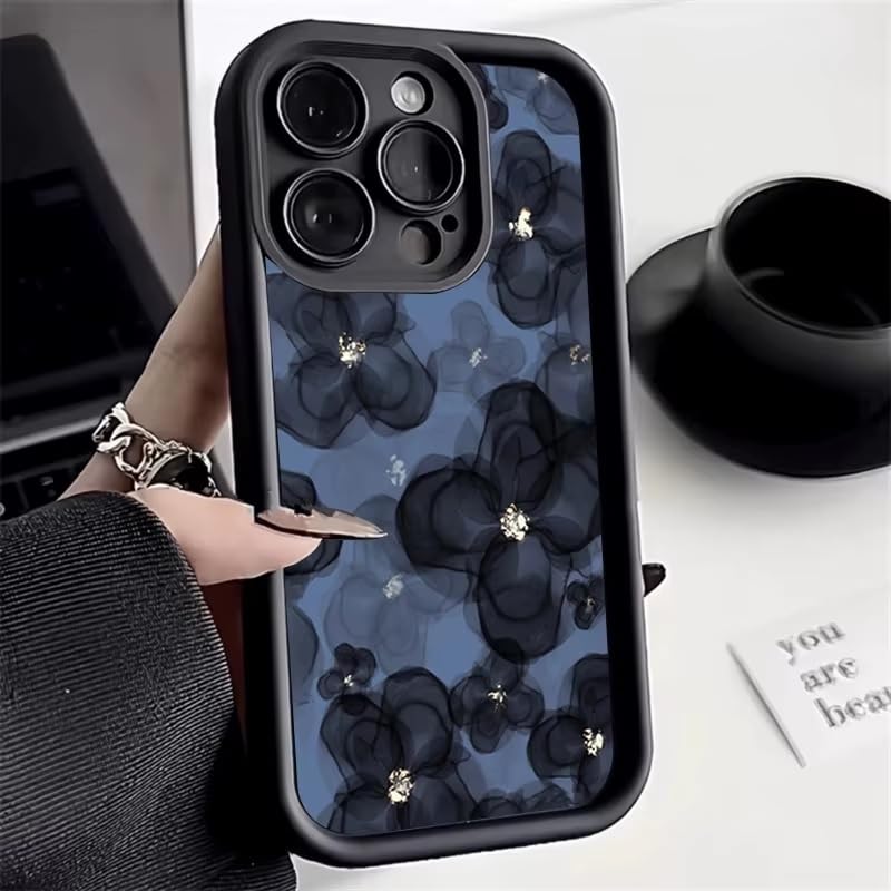 COVERLY Floral Sparkling Back Case Cover for iPhone 16 Pro Max | Hot 3D Flower Black Cute Design | Lens Protection | Soft TPU Silicone Aesthetic Print Cover for Girls & Women (Black, Shockproof) - Image 1