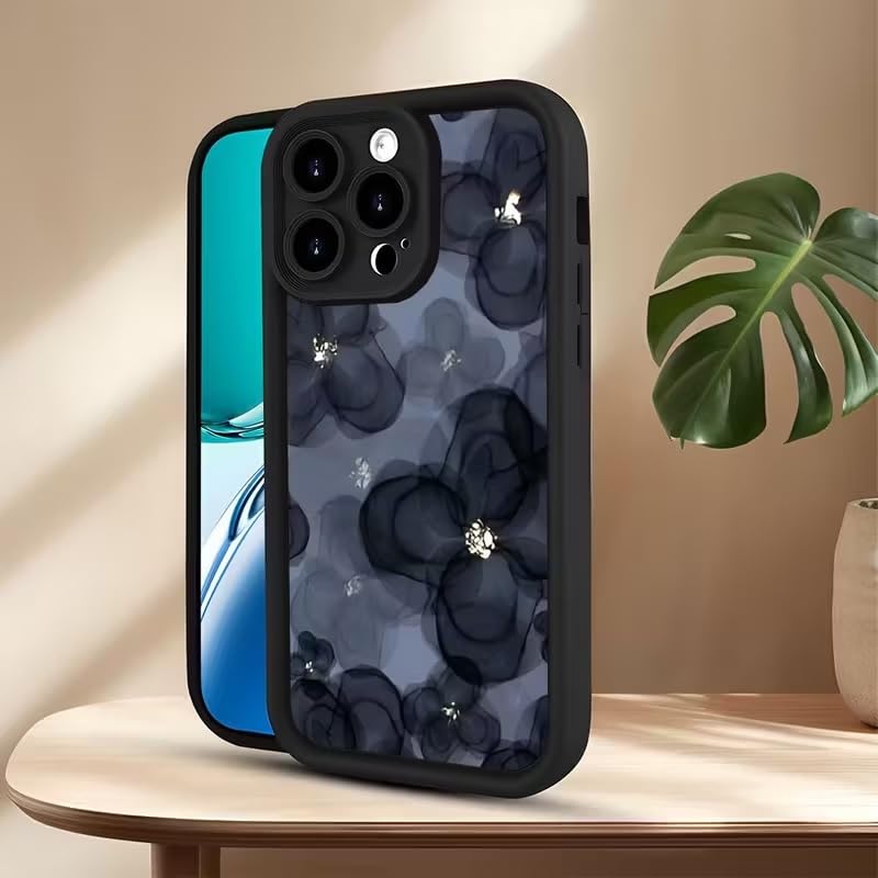 COVERLY Floral Sparkling Back Case Cover for iPhone 16 Pro Max | Hot 3D Flower Black Cute Design | Lens Protection | Soft TPU Silicone Aesthetic Print Cover for Girls & Women (Black, Shockproof) - Image 4