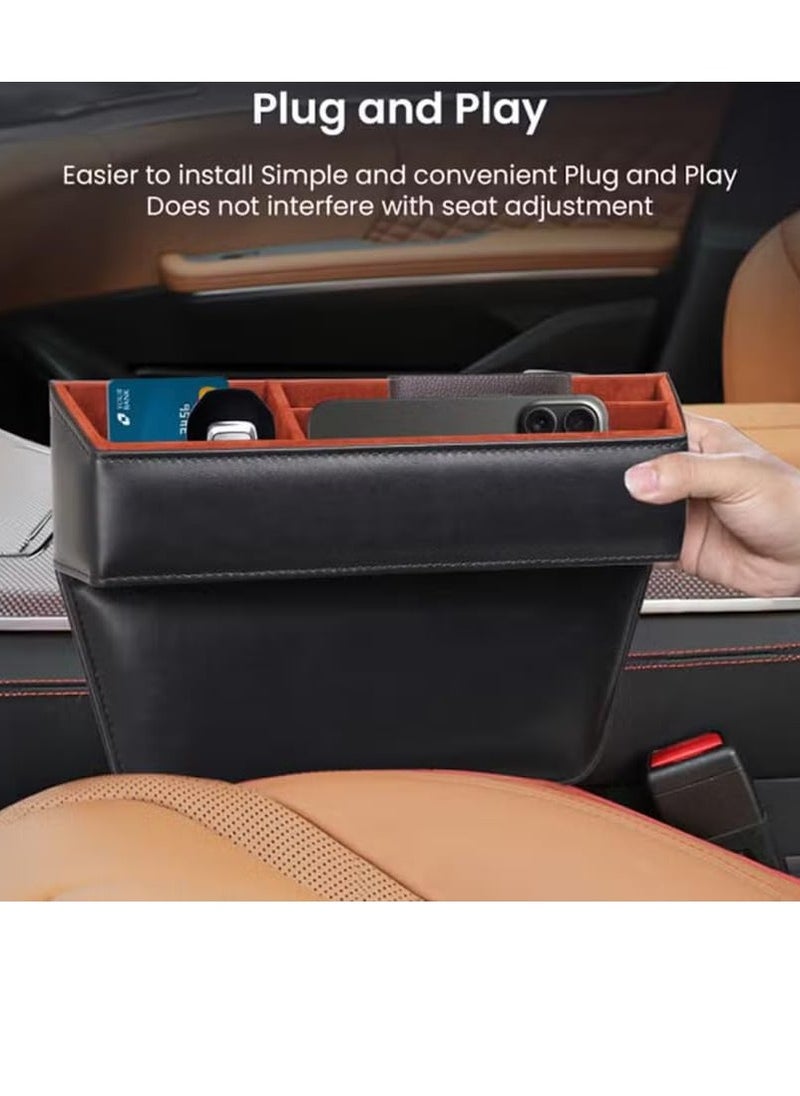 AL RAID Car Console Side Storage Organizer, PU Leather, Black with Red Interior, Multi Compartment  - Image 2
