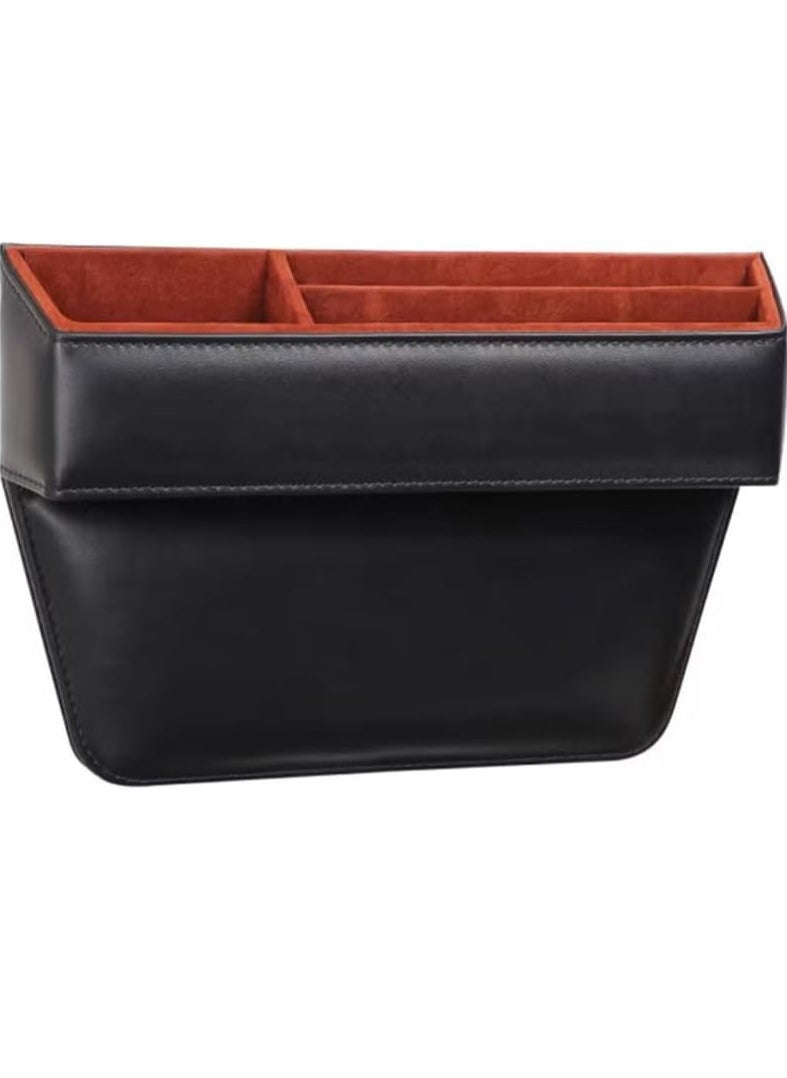 AL RAID Car Console Side Storage Organizer, PU Leather, Black with Red Interior, Multi Compartment  - Image 1