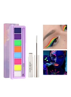 Excefore Water Activated Eyeliner Palette and White Mascara Face Pait Set, Colored Kit Neon Body UV Glow in the Dark Suitable for Art Party, Theater  - Image 1