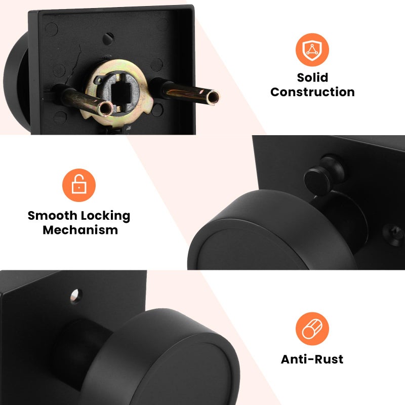 Haidms Black Interior Door Knobs, Zinc-Alloy Heavy Duty Round Matte Black Privacy Door Knobs Keyless for Bedroom Bathroom Office Bulk (6 Pack) - Image 5