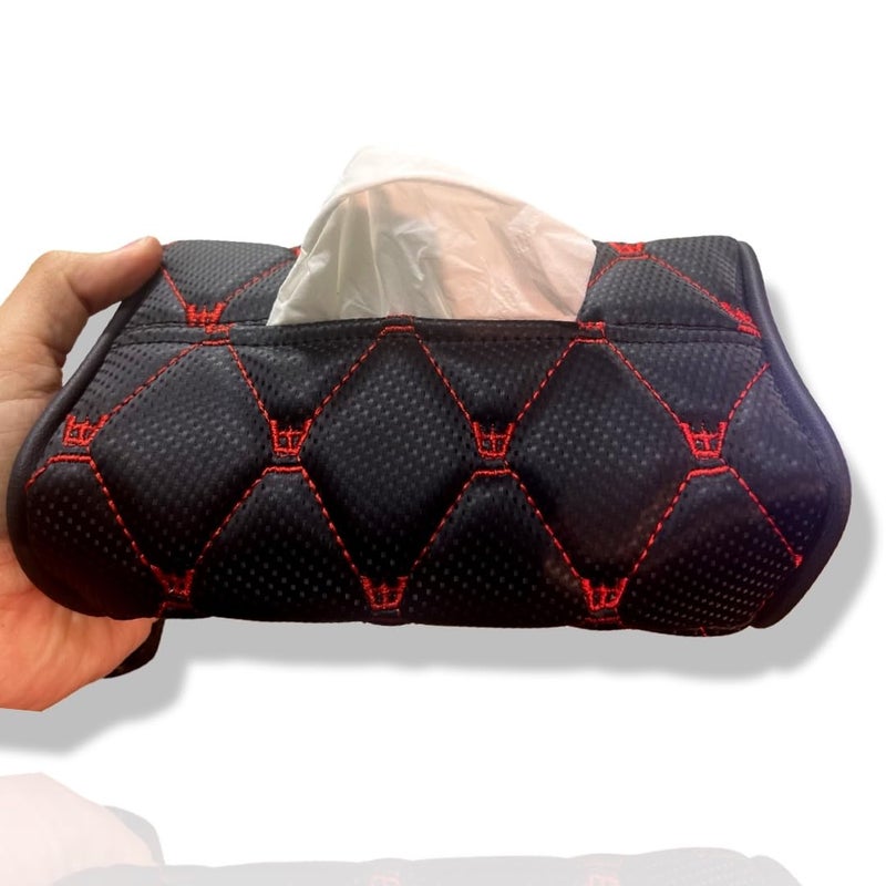 Car Leather Tissue Holder For Car Back Seat Headrest Hanging Tissue Boxes Holder Case Multi-Use Car Tissue Paper Holder-Red- Created By Makeover - Image 2