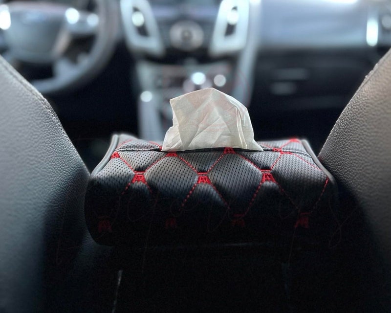 Car Leather Tissue Holder For Car Back Seat Headrest Hanging Tissue Boxes Holder Case Multi-Use Car Tissue Paper Holder-Red- Created By Makeover - Image 1