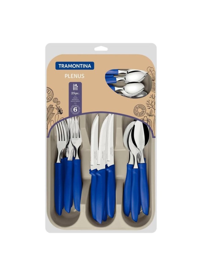 TRAMONTINA TRAMONTINA Plenus 25-Piece Cutlery Set with Blue Handles - Complete Set of Stainless Steel Knives, Forks, and Spoons for Everyday Dining and Entertaining - Designed for High Performance and - Image 3