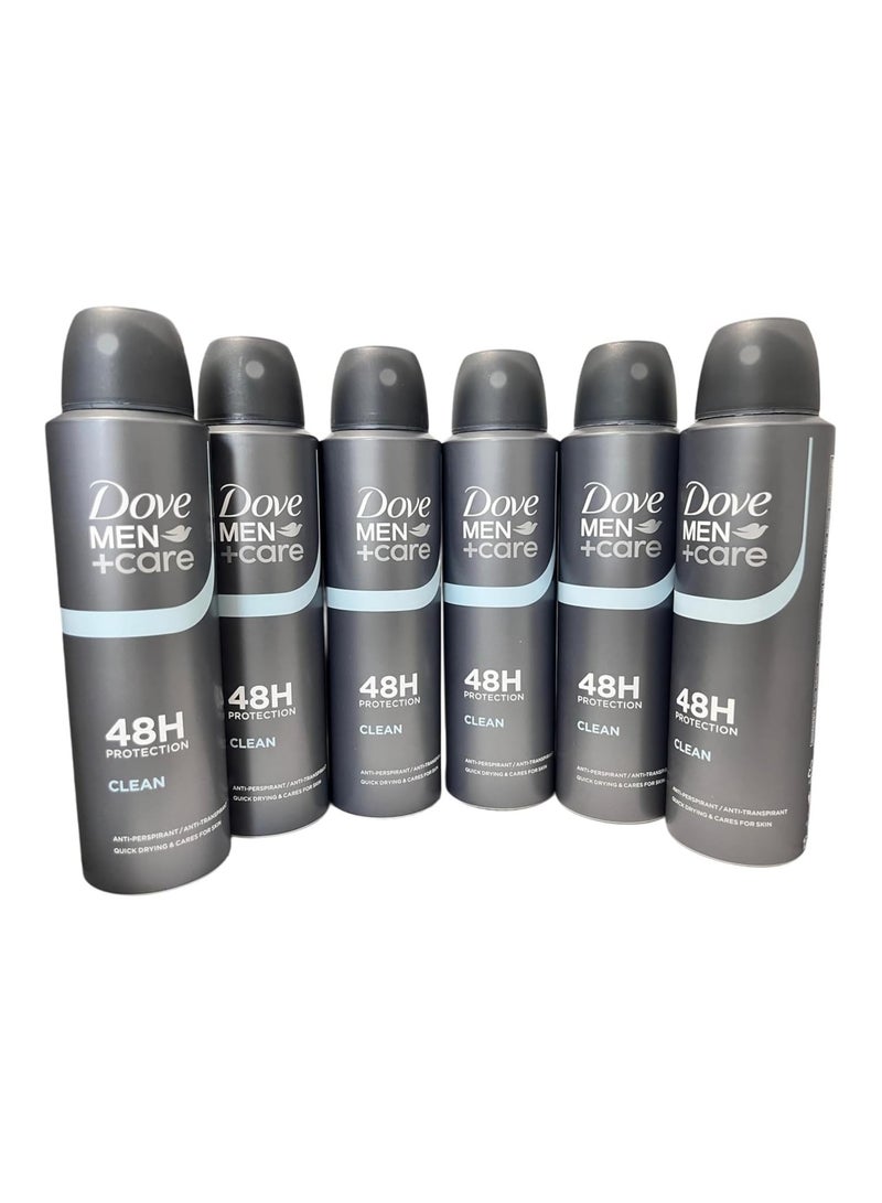 Dove Men+Care Classic Antiperspirant Deodorant Aerosol pack of 6 deodorant spray with ¼ moisturising cream for 48h sweat & odour protection 150 ml
