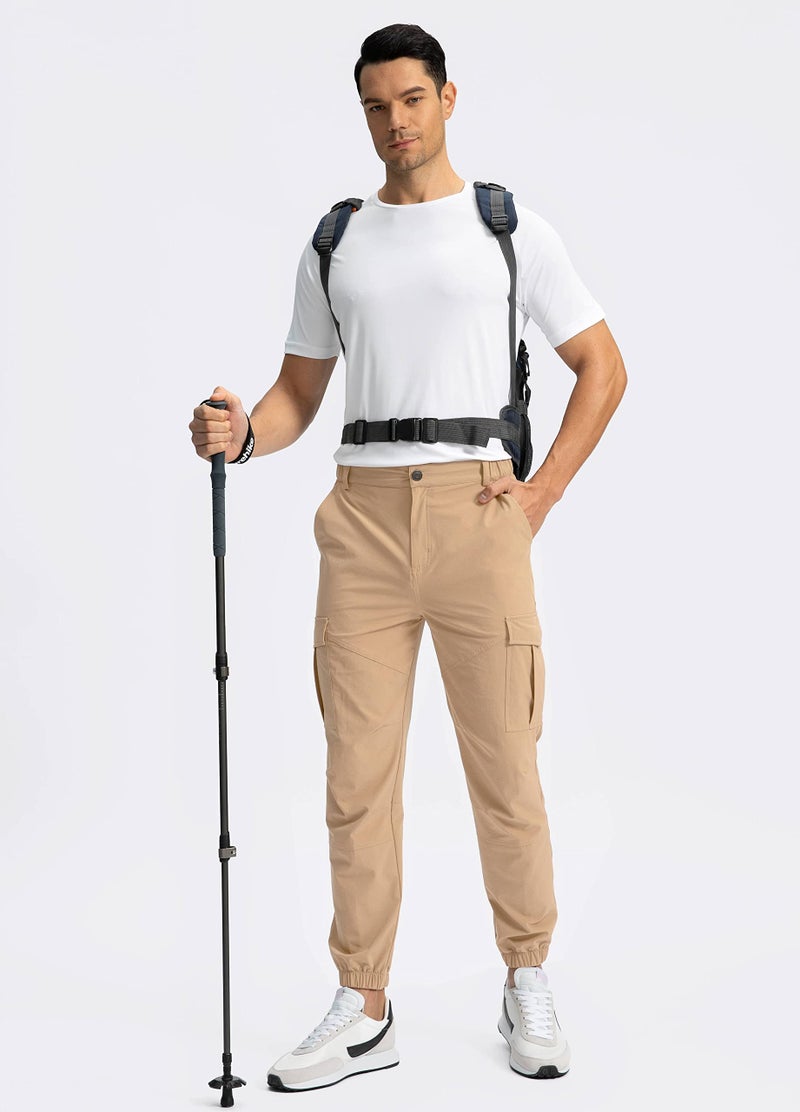 Pinkbomb Men's Hiking Cargo Pants with 7 Pockets Slim Fit Stretch Joggers Golf Cargo Work Pants for Men(Light Khaki, XXL) - Image 5