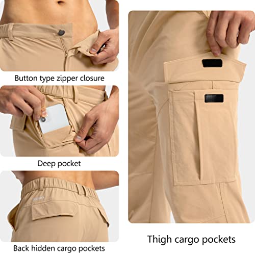 Pinkbomb Men's Hiking Cargo Pants with 7 Pockets Slim Fit Stretch Joggers Golf Cargo Work Pants for Men(Light Khaki, XXL) - Image 4