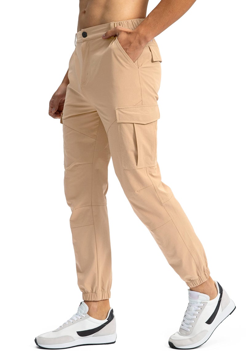 Pinkbomb Men's Hiking Cargo Pants with 7 Pockets Slim Fit Stretch Joggers Golf Cargo Work Pants for Men(Light Khaki, XXL) - Image 2