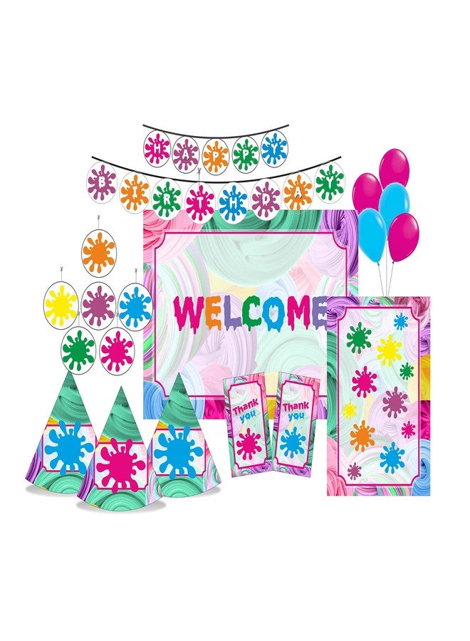PrettyurParty Pretty UR Party Slime Party decorations Kit - 80 pcs includes Banner, balloons, thank you, centerpiece, danglers, Slime Party Supplies, Slime Birthday Decor, Slime DIY décor Pack for kids, girls, boys - Image 1