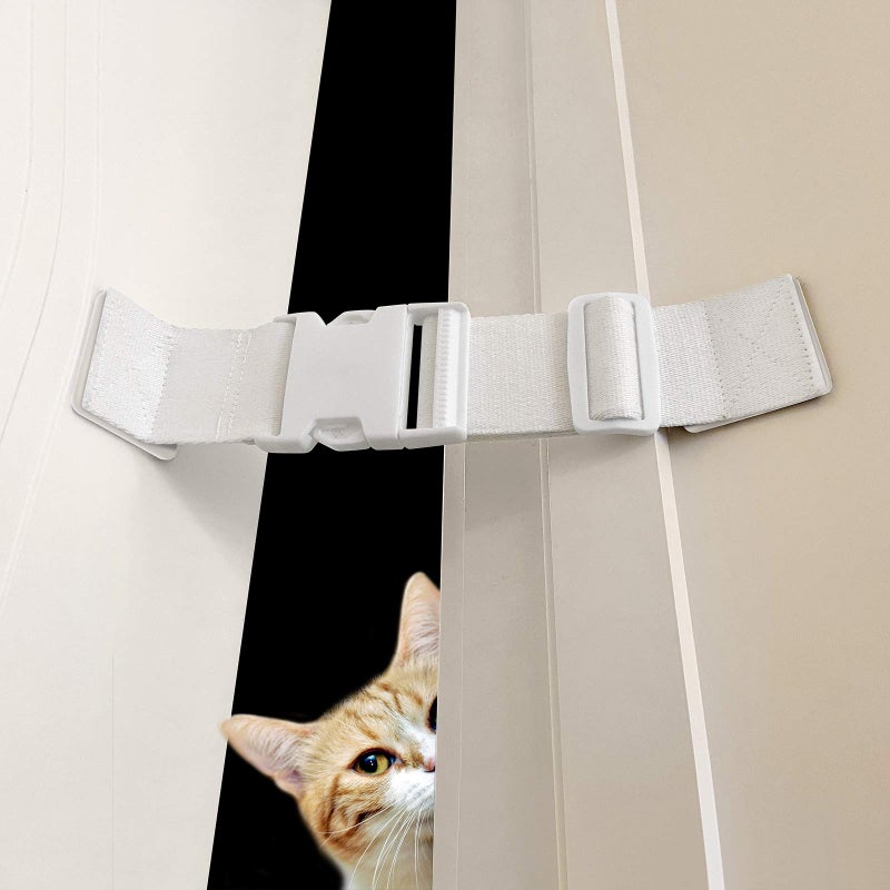 FresherAcc Child Proof Door Lock Latch with Adjustable Strap for Cat Litter Box Room Cats Enter Easily But No Kids 2 Packs Reusable Baby Safety Lock Install in Seconds On Door Frame Only White 