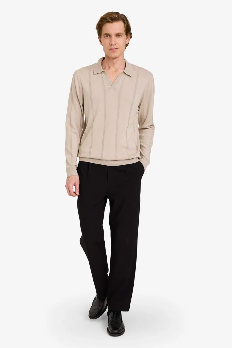 DeFacto Standard Fit Polo Collar Knitwear Pullover