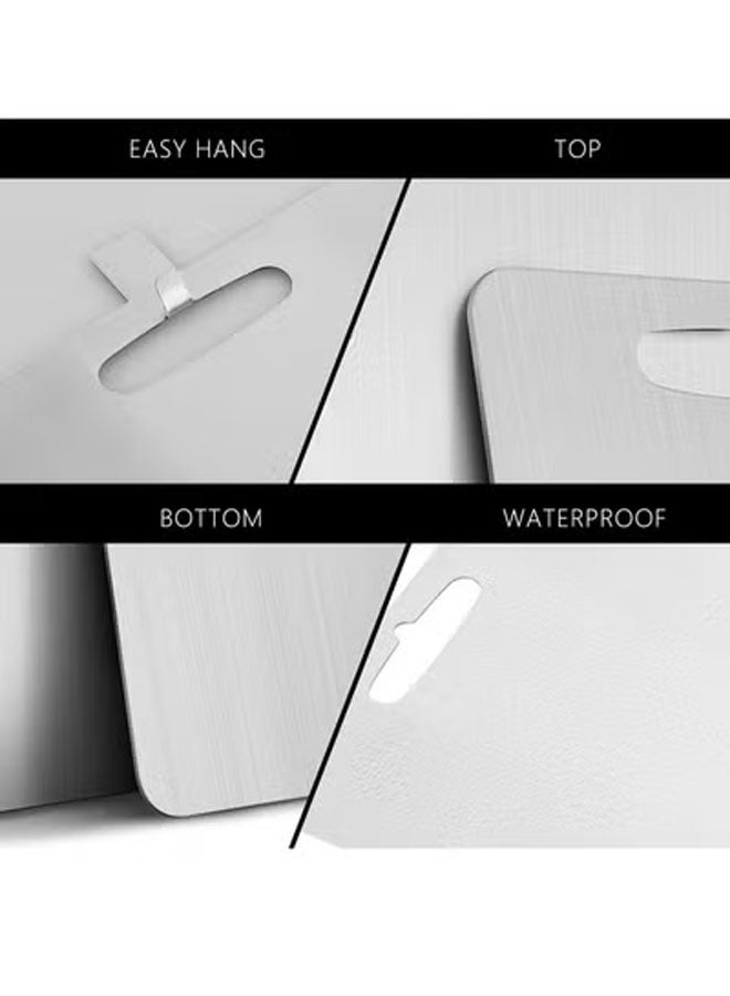 كيلا لوح تقطيع من الفولاذ المقاوم للصدأ 304 للمطبخ واللحوم والفواكه والمعجنات والبيتزا والجبن والخضروات، لوح تقطيع معدني، لوح تقطيع اللحوم مزدوج الجوانب مضاد للانزلاق، لوح العجين (39 * 28 سم) (30 × 20 × 0.1 سم)، لوحان فضيان - Image 3