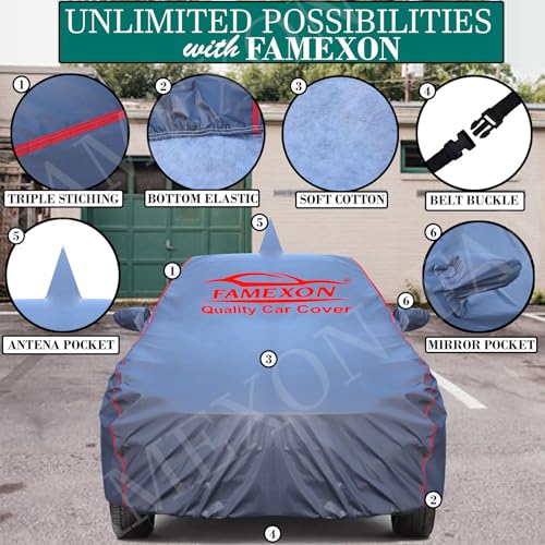 FAMEXON Waterproof Car Body Cover with Mirror Pocket Compatible for Hyundai Creta Triple Layer Inner Fabric & Pipein Design Protects from Animals, Heat, Rainfall (Metallic Silver) - Image 2