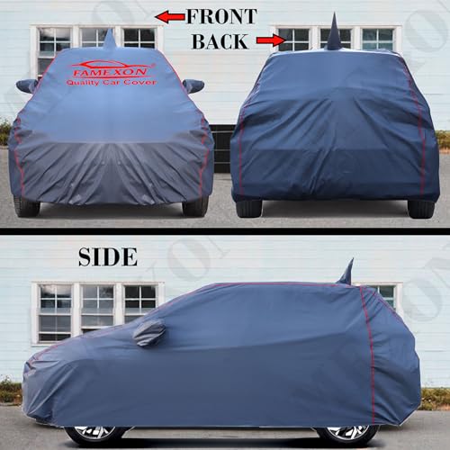 FAMEXON Waterproof Car Body Cover with Mirror Pocket Compatible for Hyundai Creta Triple Layer Inner Fabric & Pipein Design Protects from Animals, Heat, Rainfall (Metallic Silver) - Image 3
