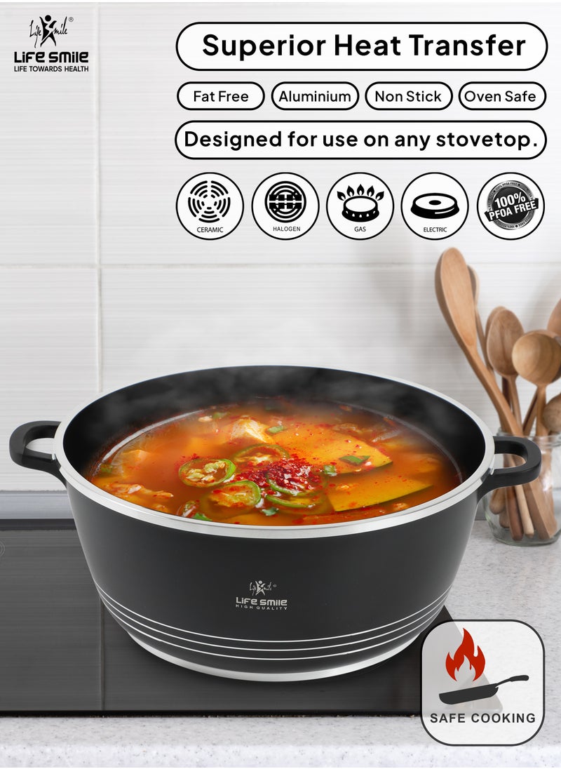 Life Smile LIFE SMILE Nonstick Ceramic Cookware Set 6-Piece (24/28/32cm Sizes Stockpots), Healthy Pots and Pans Set, Non-toxic Kitchen Cooking Set with Stay-Cool Handles, PFAS and PFOA Free  - Image 4
