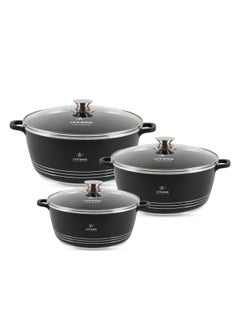 LIFE SMILE Nonstick Ceramic Cookware Set 6-Piece (24/28/32cm Sizes Stockpots), Healthy Pots and Pans Set, Non-toxic Kitchen Cooking Set with Stay-Cool Handles, PFAS and PFOA Free