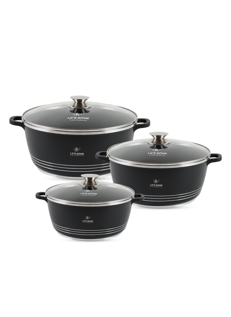 Life Smile LIFE SMILE Nonstick Ceramic Cookware Set 6-Piece (24/28/32cm Sizes Stockpots), Healthy Pots and Pans Set, Non-toxic Kitchen Cooking Set with Stay-Cool Handles, PFAS and PFOA Free  - Image 1
