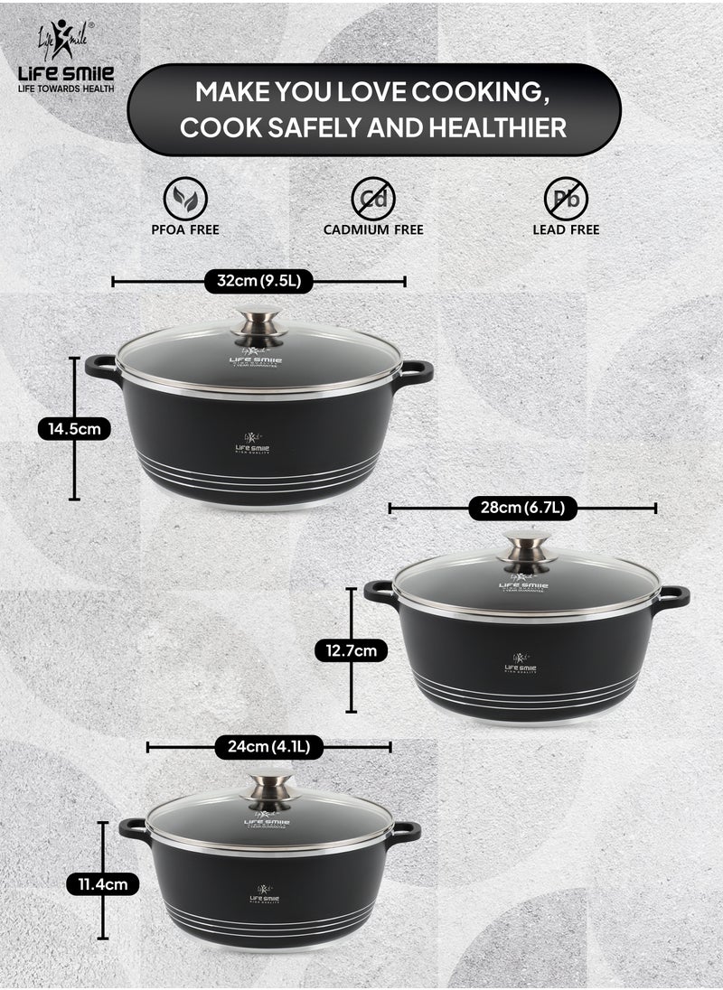 Life Smile LIFE SMILE Nonstick Ceramic Cookware Set 6-Piece (24/28/32cm Sizes Stockpots), Healthy Pots and Pans Set, Non-toxic Kitchen Cooking Set with Stay-Cool Handles, PFAS and PFOA Free  - Image 2