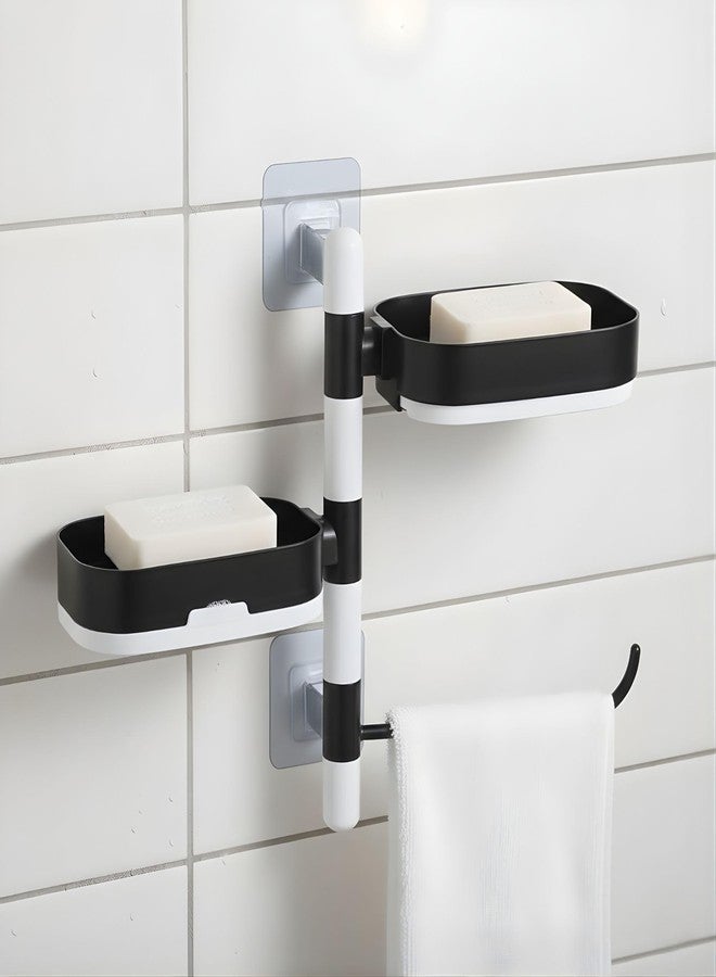 Hian Wall-Mounted Soap Holder with Removable Drain Base - Super Strong Self-Adhesive, No-Drill 3-Layer Rotatable Organizer for Bathroom, Shower & Kitchen (Black, Pack of 1) - Image 1