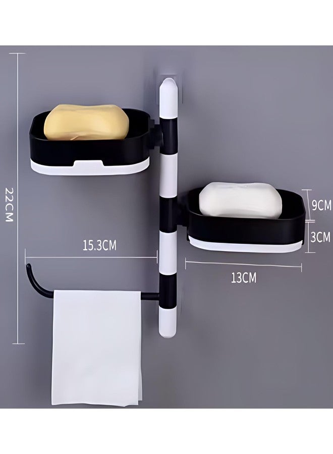 Hian Wall-Mounted Soap Holder with Removable Drain Base - Super Strong Self-Adhesive, No-Drill 3-Layer Rotatable Organizer for Bathroom, Shower & Kitchen (Black, Pack of 1) - Image 2