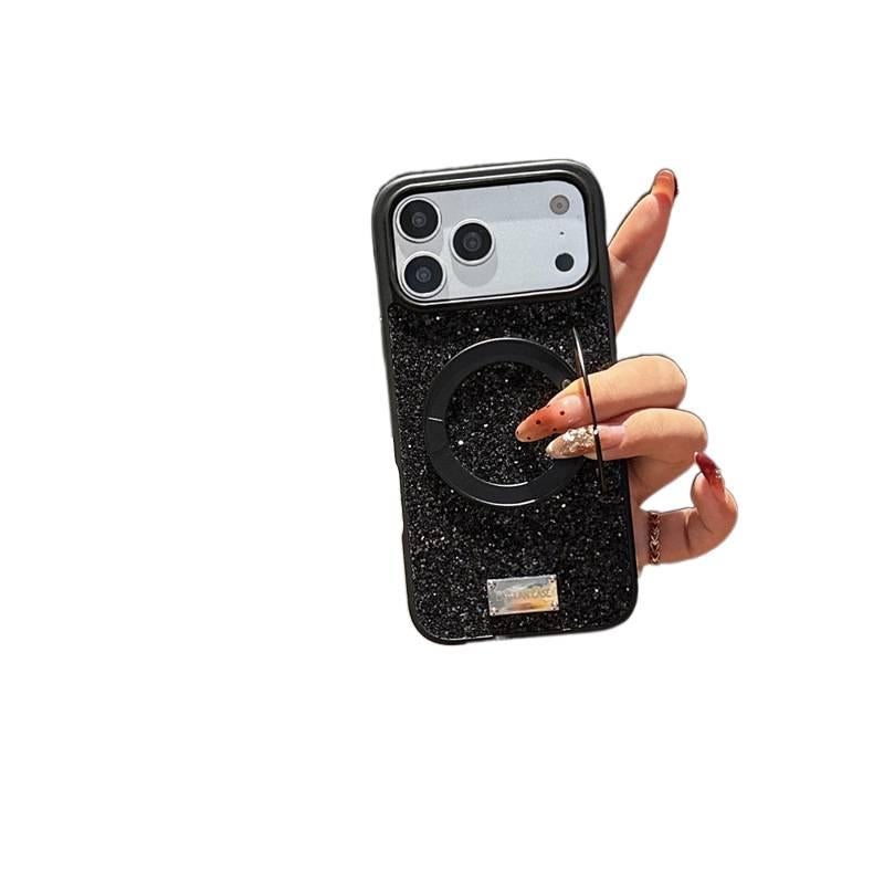 PU Protective Case for iPhone 16 / 16 Plus / 16 Pro / 16 Pro Max with Drop Protection and Full Coverage plus Shockproof plus 360° Rotating Kickstand plus Sparkle Design in Silver - Image 3