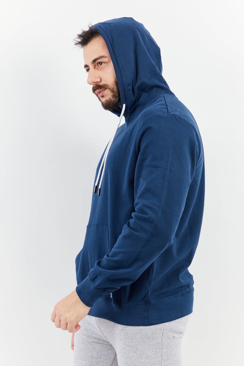 Sovereign Code سويت شيرت رجالي بقلنسوة وأكمام طويلة سادة، كحلي - Image 3