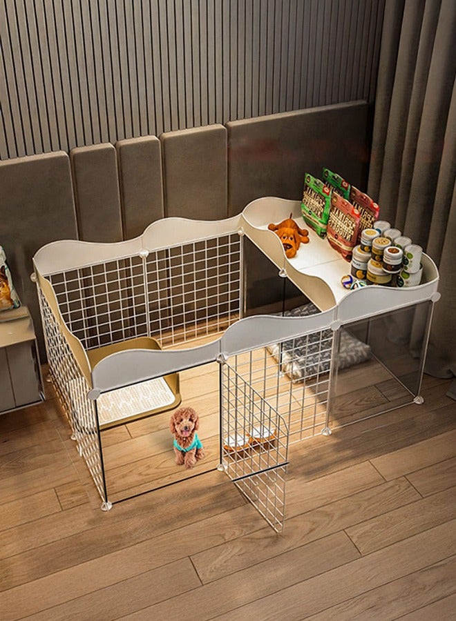 XiuWoo 105*70*53cm Cat Playpen Cat Cage Dog Cages With door and Storage Area,metal Pet Playpen Cats Exercise Pen Crate Cage Kennel Dog Foldable for Guinea Pigs, Rabbit, Puppy, DIY Metal Wire Yard Fence,White - Image 1