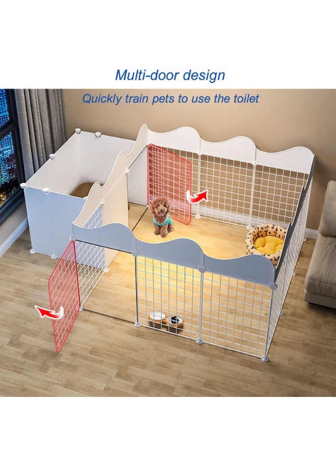 XiuWoo 105*70*53cm Cat Playpen Cat Cage Dog Cages With door and Storage Area,metal Pet Playpen Cats Exercise Pen Crate Cage Kennel Dog Foldable for Guinea Pigs, Rabbit, Puppy, DIY Metal Wire Yard Fence,White - Image 4