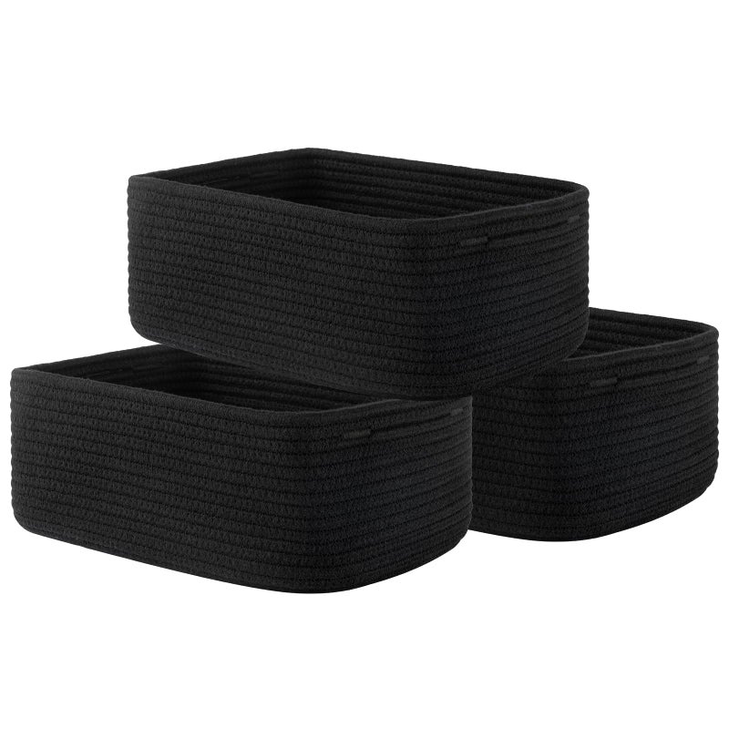 KALLAX Small Woven Basket 135 x 95 x 5 Inches Storage Basket for Organizing Cute Small Rope Shelf Closet Cube Storage Bins Baskets for Shelves Dog Toy Gift Baskets Empty 3 Packs Black - Image 2