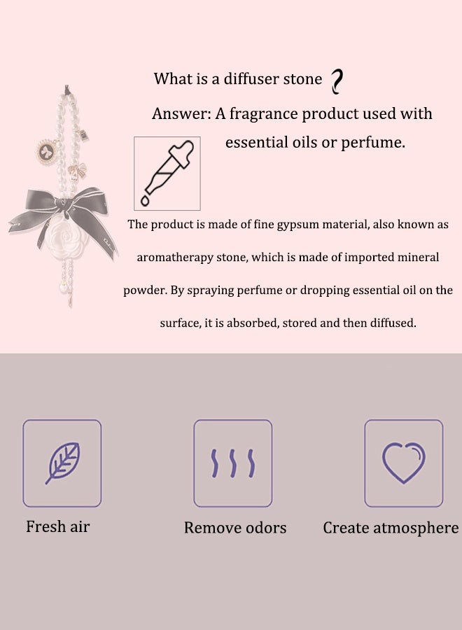 Golden Rose Flower Shape Car Ornaments Car Interior Mirror Ornaments Car Diamond Rearview Mirror Accessories Car Hanging Ornament White  Car Air Freshener, Car Perfume Pendant, Long Lasting Scented Ceramic Stone for Wardrobe, Closets, Bathroom, Smell Good for Car, Scented Gift for Women Men - Image 2