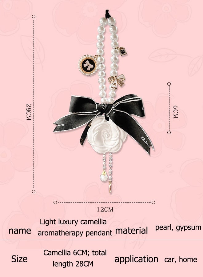 Golden Rose Flower Shape Car Ornaments Car Interior Mirror Ornaments Car Diamond Rearview Mirror Accessories Car Hanging Ornament White  Car Air Freshener, Car Perfume Pendant, Long Lasting Scented Ceramic Stone for Wardrobe, Closets, Bathroom, Smell Good for Car, Scented Gift for Women Men - Image 3