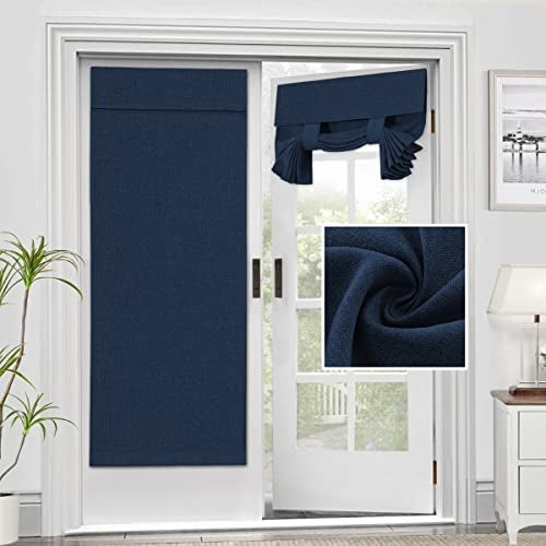 HVERSAILTEX French Door Curtains Linen Textured Privacy Door Blinds Kitchen Window Curtains Waterproof 26 X 68 Inch Room Darkening Curtains for Glass Door Tie Up Shade 1 Panel Heather Navy
