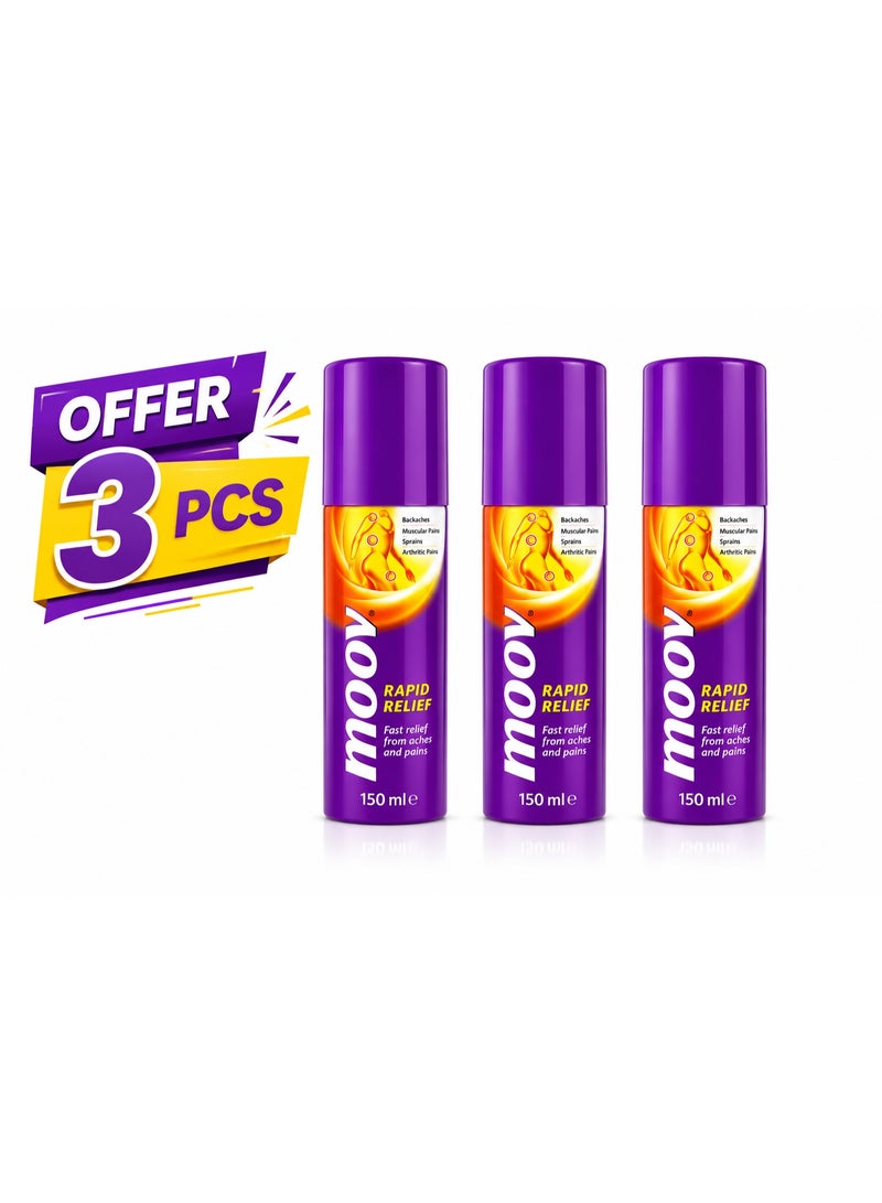 Moov Rapid Relief Pain Spray for Backache, Muscle & Joint Pain, 150ml, Pack of 3 - Image 1
