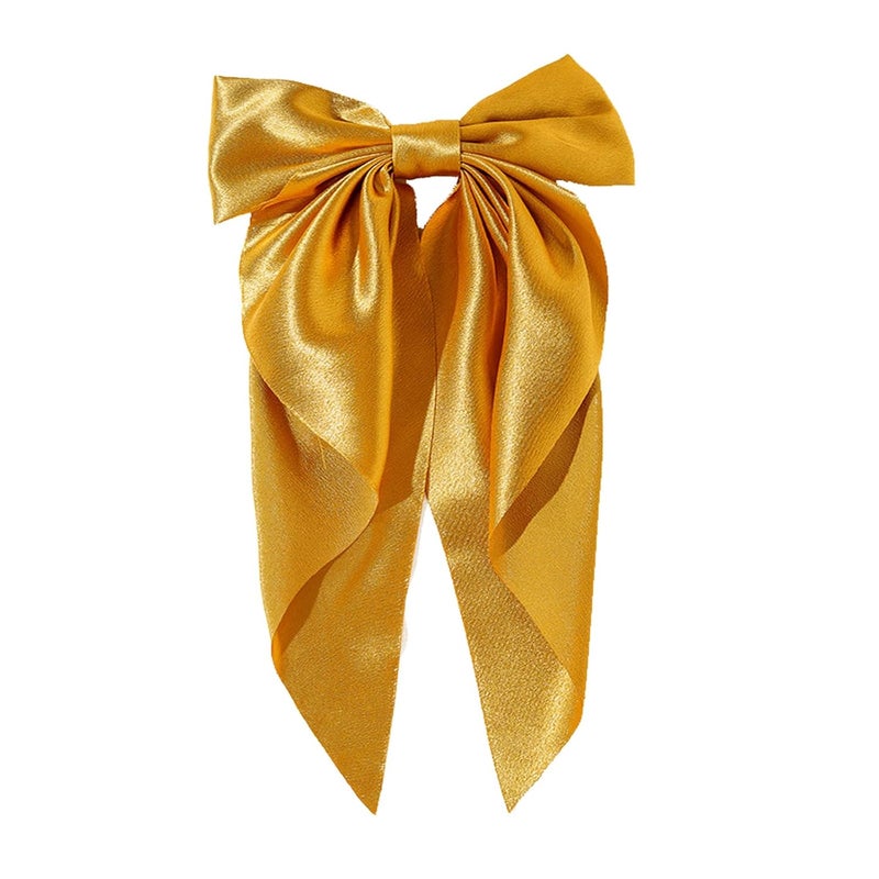 Super Big Bow Hair Clips French Style Soild Color Knotted Bowknot Spring Snap Barrettes Hair Clips with Long Ribbon for Women Girls Gold