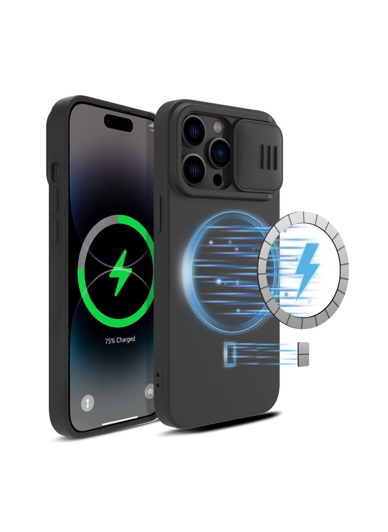 Aookay - Magnetic Case for iPhone 14 Pro Max 6.7", Liquid Silicone Case with Slide Camera Cover, [Compatable with MagSafe] [Microfiber Lining] Slim Shockproof Protective Phone Cover, Black - Image 1