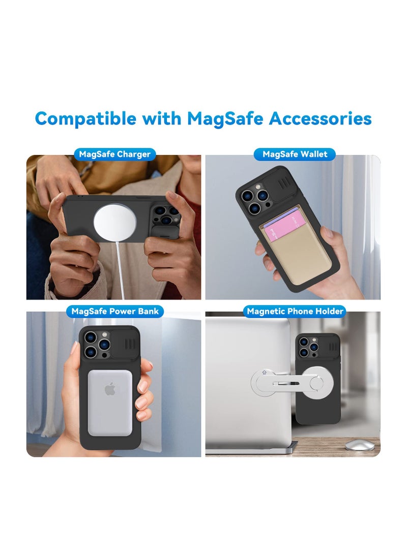 Aookay - Magnetic Case for iPhone 14 Pro Max 6.7", Liquid Silicone Case with Slide Camera Cover, [Compatable with MagSafe] [Microfiber Lining] Slim Shockproof Protective Phone Cover, Black - Image 1