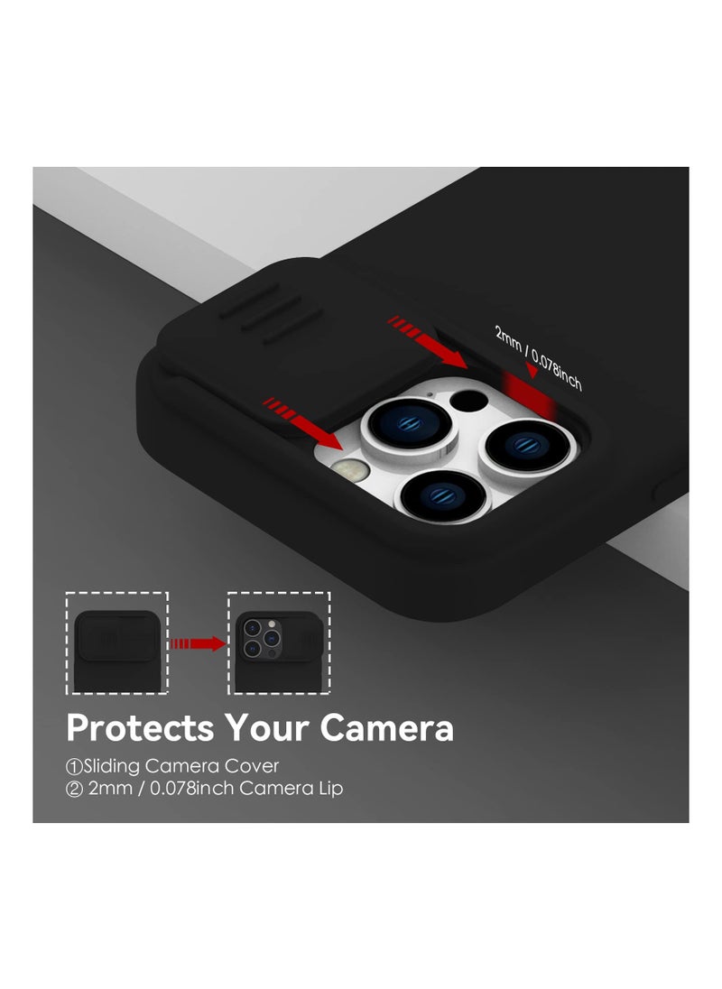 Aookay - Magnetic Case for iPhone 14 Pro Max 6.7", Liquid Silicone Case with Slide Camera Cover, [Compatable with MagSafe] [Microfiber Lining] Slim Shockproof Protective Phone Cover, Black - Image 1