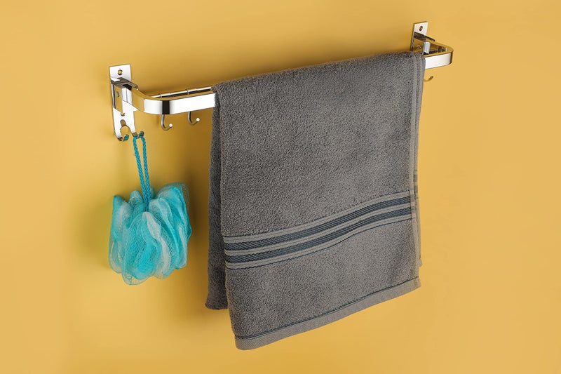 iSTAR Stainless Steel Folding Towel Rod with Hooks Towel Rack Towel Bar Hanger for Bathroom and Kitchen - Image 2