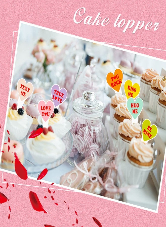 Chinco 72 Pieces Valentine Conversation Heart Cupcake Toppers Kiss Me Hug Me True Love Candy Cake Toppers Picks for Girls Birthday Valentine Theme Party Supplies Decorations, 8 Styles - Image 4