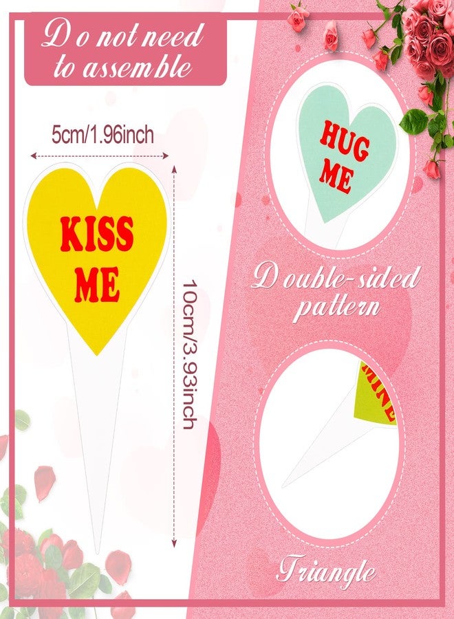 Chinco 72 Pieces Valentine Conversation Heart Cupcake Toppers Kiss Me Hug Me True Love Candy Cake Toppers Picks for Girls Birthday Valentine Theme Party Supplies Decorations, 8 Styles - Image 3
