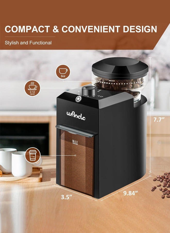 wancle Electric Burr Coffee Grinder,28 Precise Settings & Anti-Static Burr Grinder for  French Press, Drip Coffee and Espresso,12 Cups,Black - Image 2