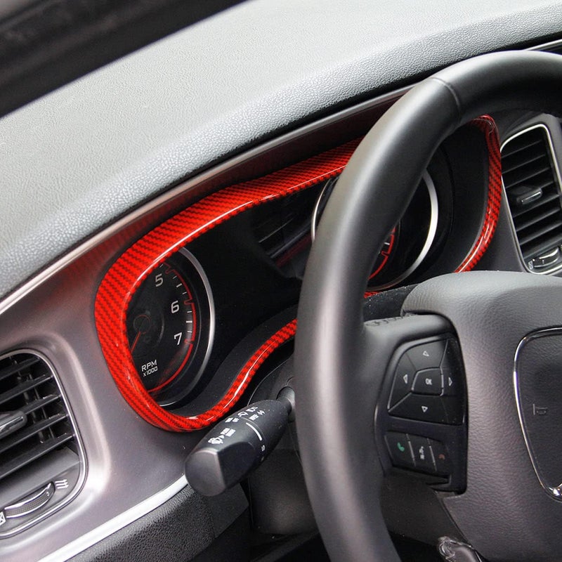 crosselec Carbon Fiber Dashboard Meter Panel Frame Cover Trim Interior Decoration Accessories for Dodge Charger 2015-2021 (Red) Polished safe edge - Image 2