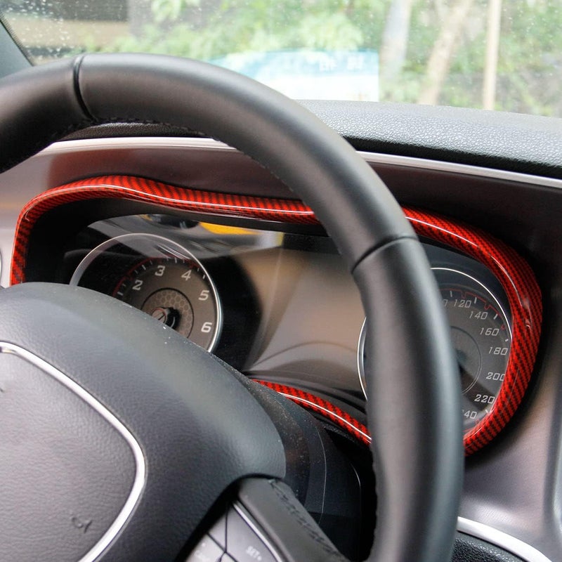crosselec Carbon Fiber Dashboard Meter Panel Frame Cover Trim Interior Decoration Accessories for Dodge Charger 2015-2021 (Red) Polished safe edge - Image 3
