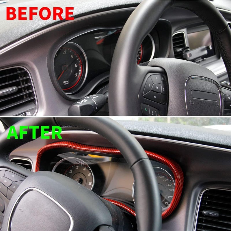 crosselec Carbon Fiber Dashboard Meter Panel Frame Cover Trim Interior Decoration Accessories for Dodge Charger 2015-2021 (Red) Polished safe edge - Image 5