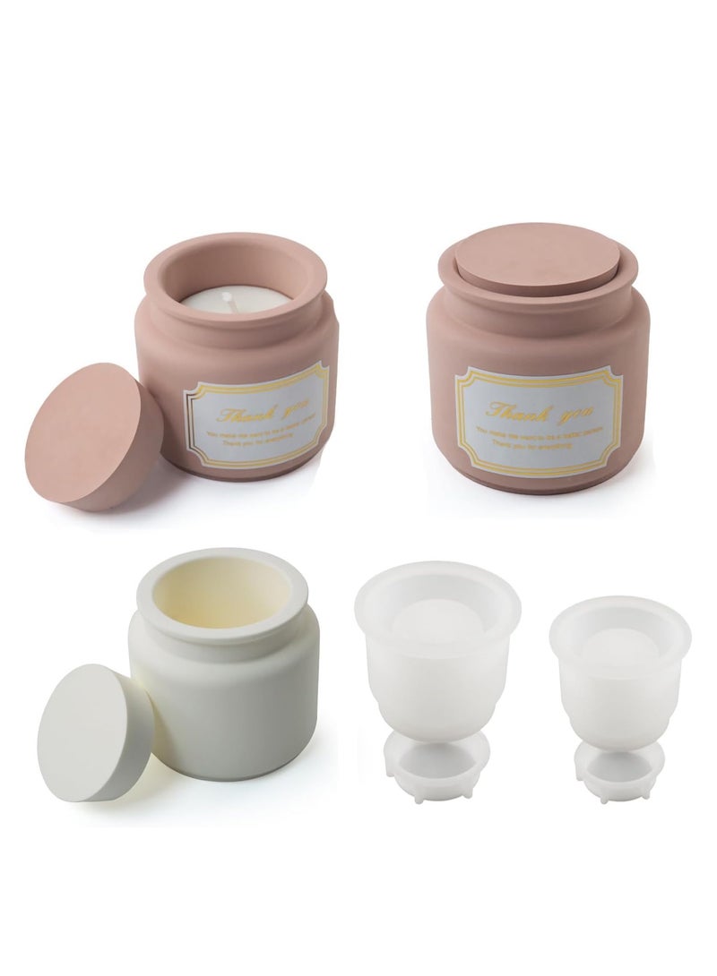 SYOSI Storage Box with Lids Candle Jar Molds Set, Creative Silicone Vessels Pot Molds, Concrete Round Stripe Cover Bottle Making Moulds for Holder - Image 1