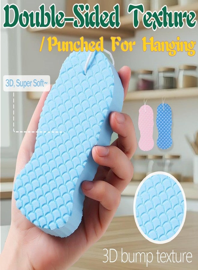 Treayes Magic Exfoliating Body Scrubber,3D Super Soft Exfoliating Bath Sponge,Removes Dead Skin and Impurities from Body-Skin Friendly and Reusable for Adults Children and Pregnant Women(Blue+Pink) - Image 3
