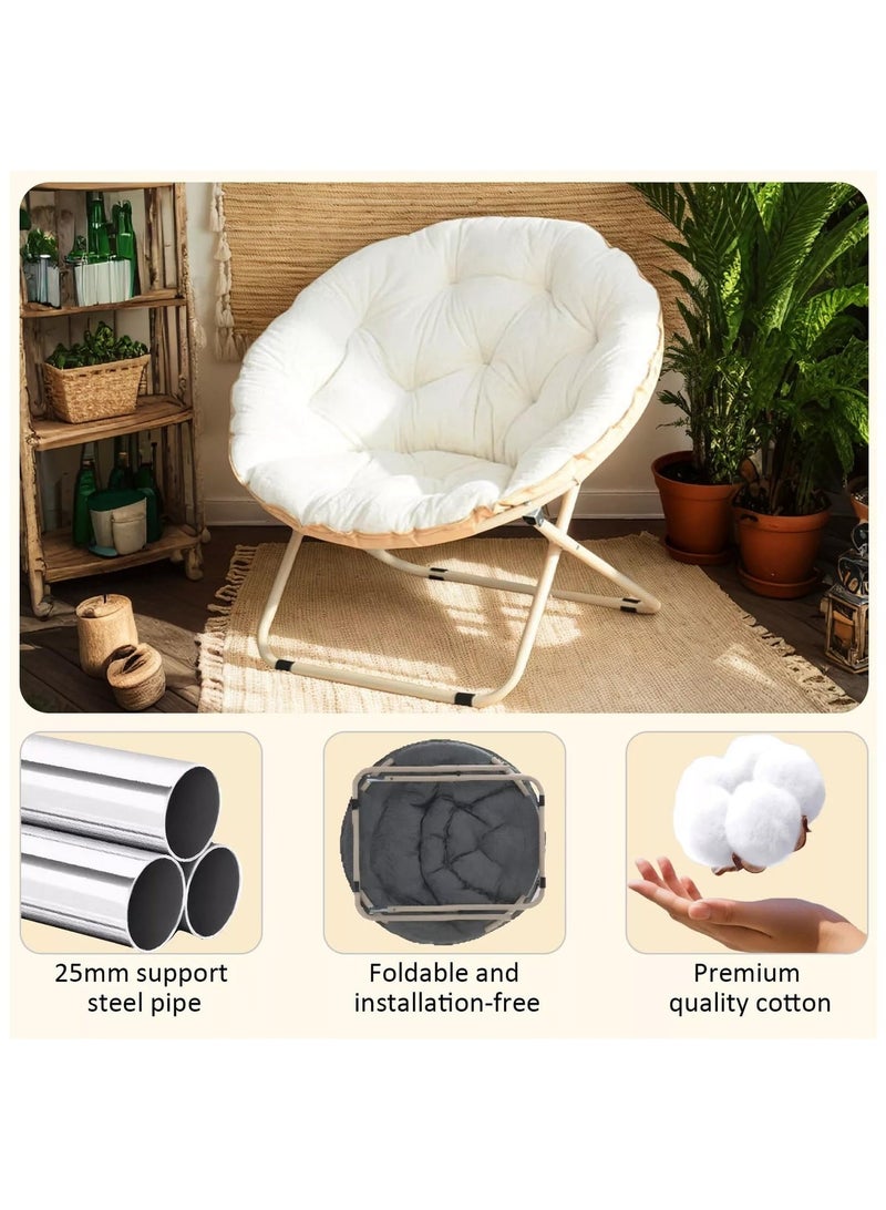 والالا كرسي استرخاء مريح من الفرو الصناعي مع مسند للقدمين، كرسي صحن قابل للطي مع أنبوب دعم على شكل X، يناسب مسند الظهر والوسادة المرنة الناعمة ويمكنه تحمل ما يصل إلى 100 كجم لغرفة المعيشة في المنزل وغرفة النوم والمكتب - Image 3